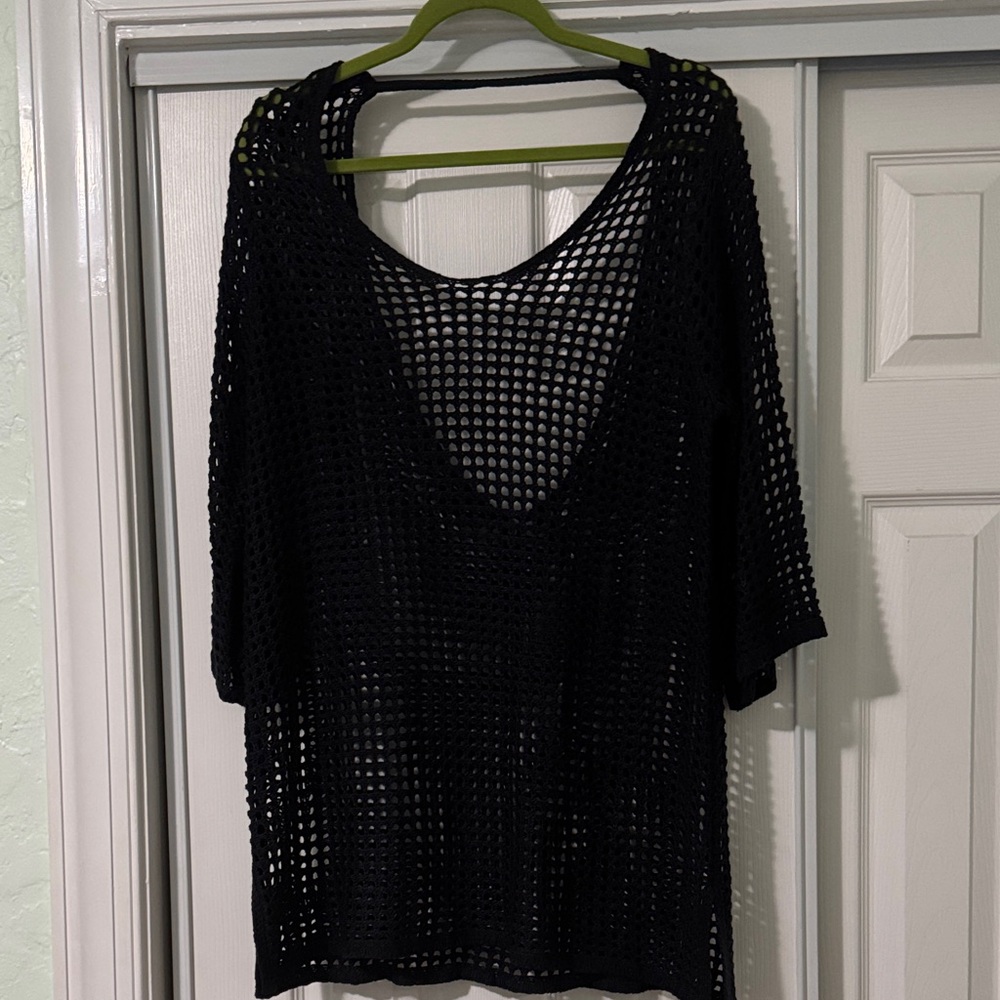 Time and Tru Black Crochet Swim Cover-Up